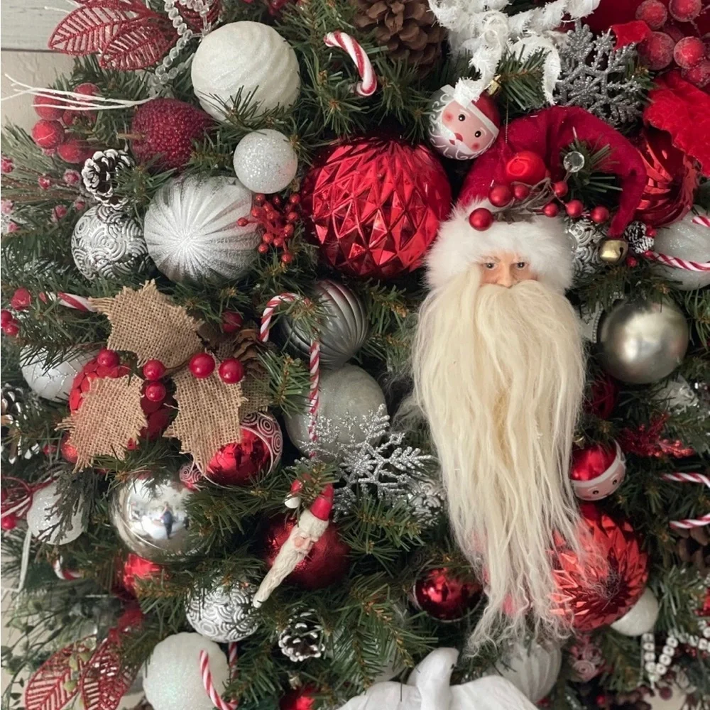FINAL PRICE One of a Kind Red white and silver Santa Claus Christmas wreath XL